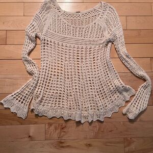 Free People Cream Crochet Knit Sweater small